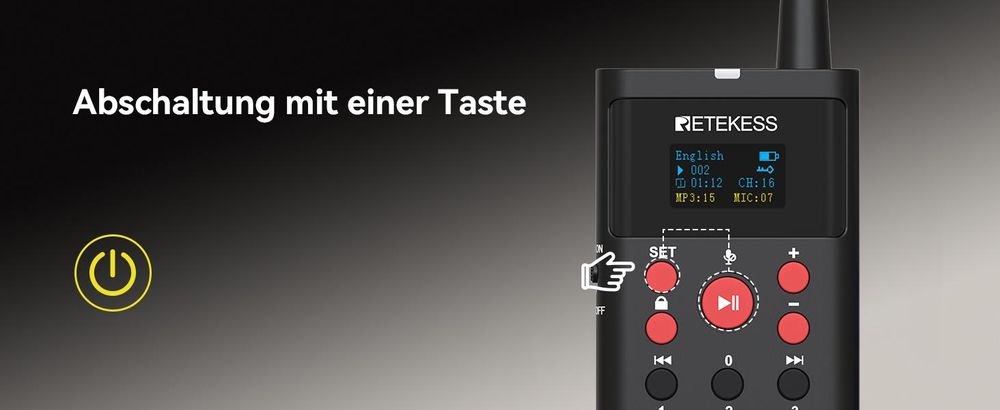 Retekess TT127 Tour Guide System, Selbstgeführtes Toursystem, 200 Meter, 41 Sprachen, 3 Modi, 16GB, mit TT123-Mikrofon, für Museen, Reisen, Kirche