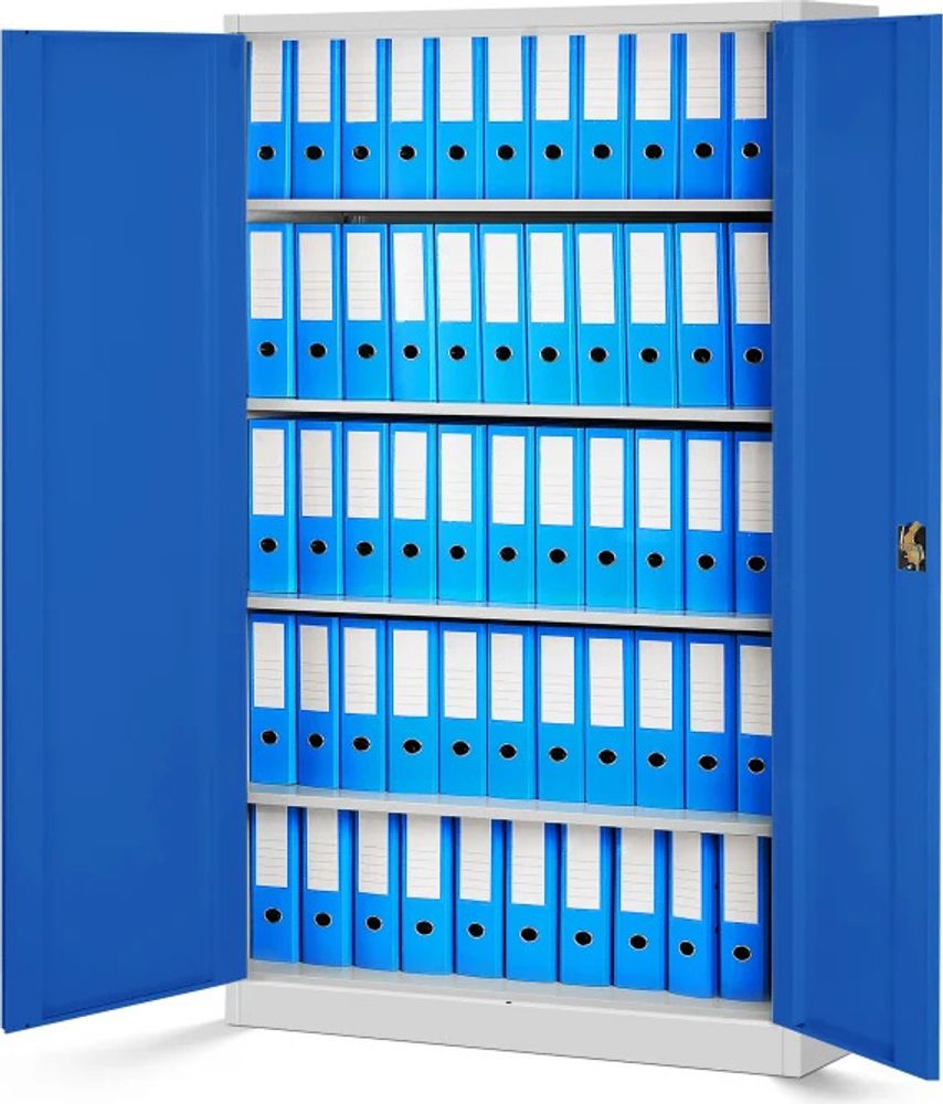 Büroschrank Aktenschrank XXL Metallschrank Flügeltüren Stahlblech Pulverbeschichtung 185 cm x 115 cm x 40 cm Farbe:  Grau-blau