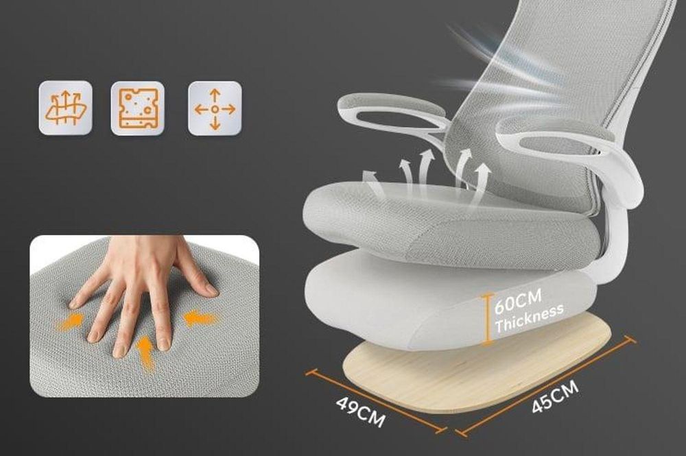 SENSE7 Revo Ergonomiczne krzesło biurowe Krzesło do biurka Szare Składane podłokietniki Siatkowe oparcie Funkcja kołysania Krzesło do domowego biura Krzesło szefa Krzesło komputerowe Białe 140 kg