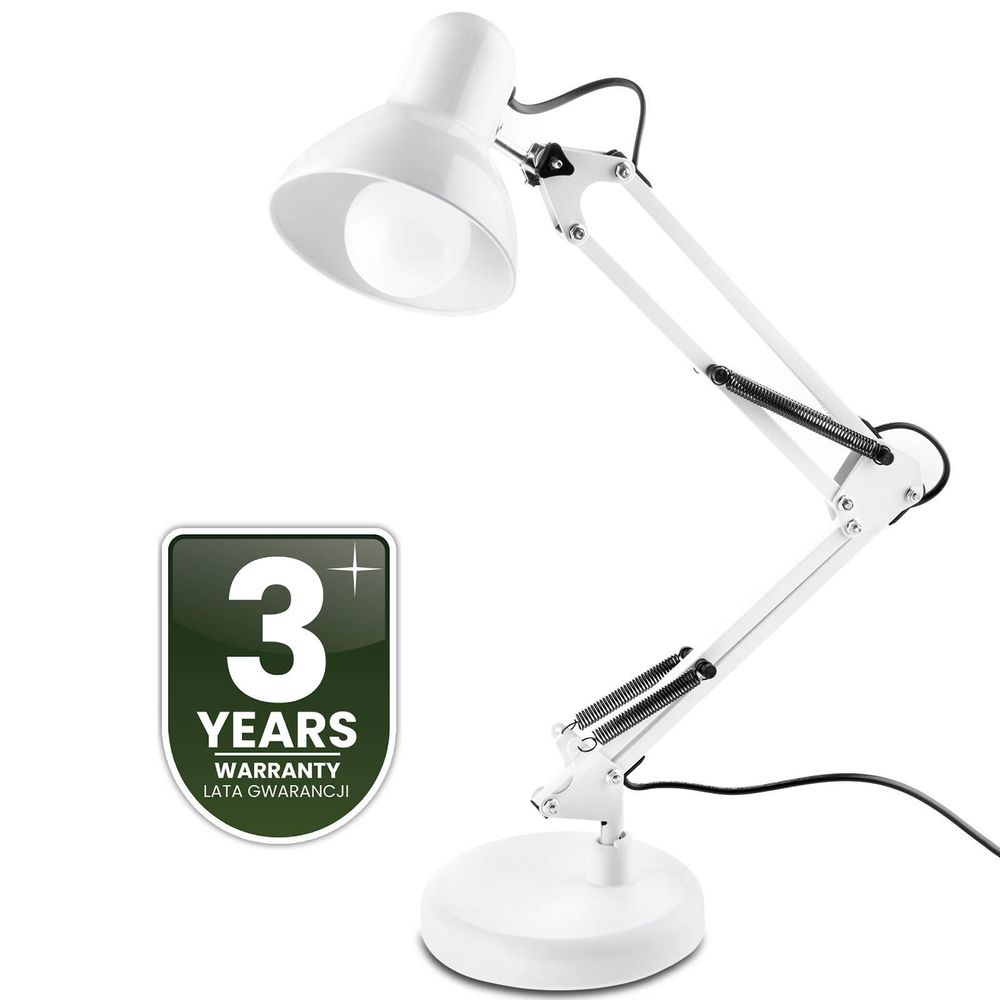 LUMILED Schreibtischlampe klassisch Leselampe Weiß Tischleuchte Tischlampe Verstellbarer Arm mit E27 Retro aus Metall Schreibtischleuchte