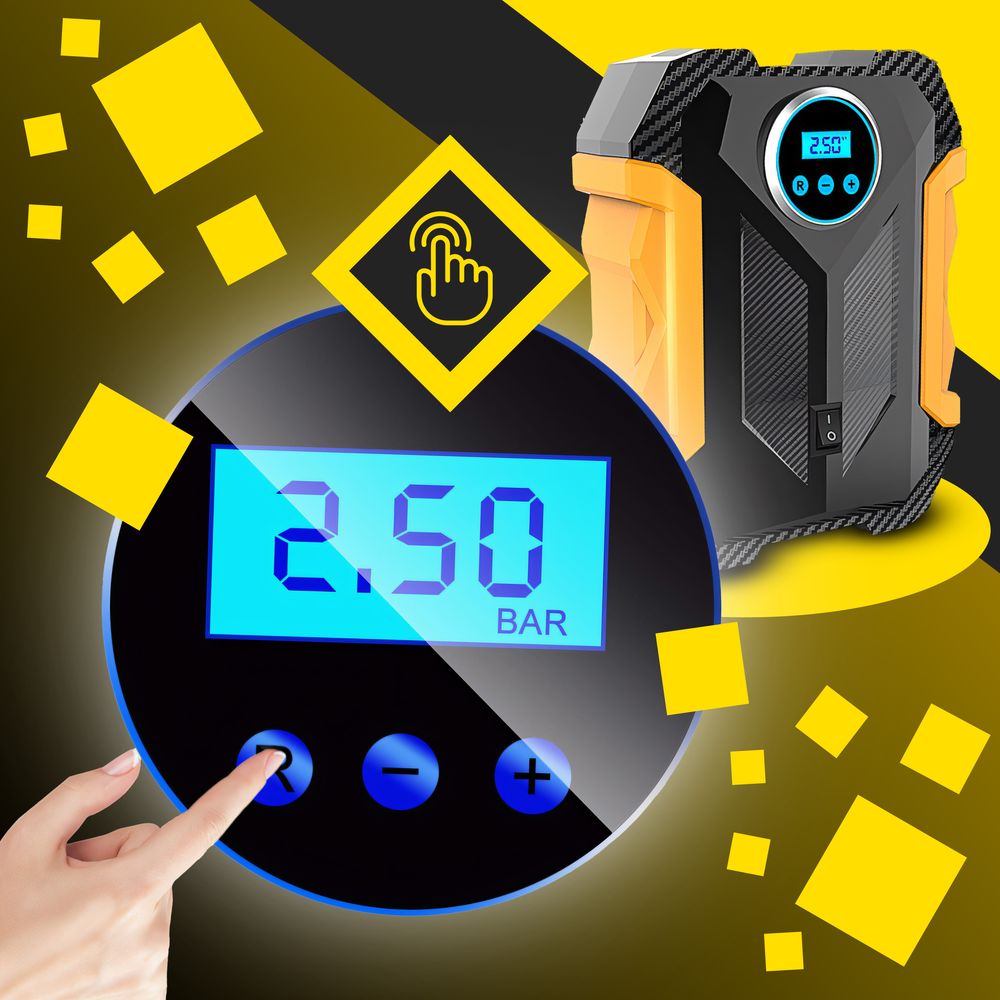 Tragbarer Luftkompressor mit 150 PSI, LED-Licht, digitalem Display, 3m Netzkabel, automatischer Abschaltung, für Auto, Fahrrad, Bälle 12V 120W Retoo