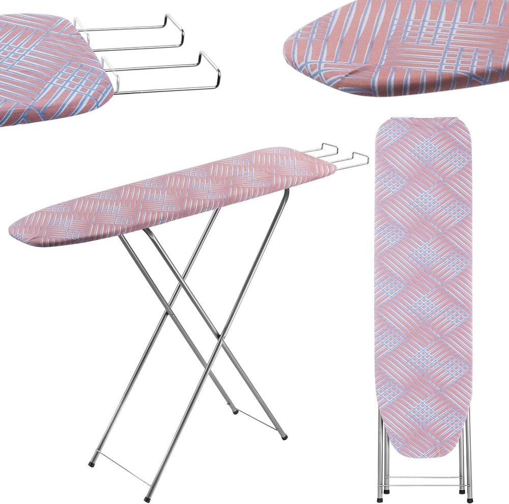 KADAX Bügelbrett mit Fach "Habo", Dampfbügeltisch, 104 cm, rote geometrische Muster