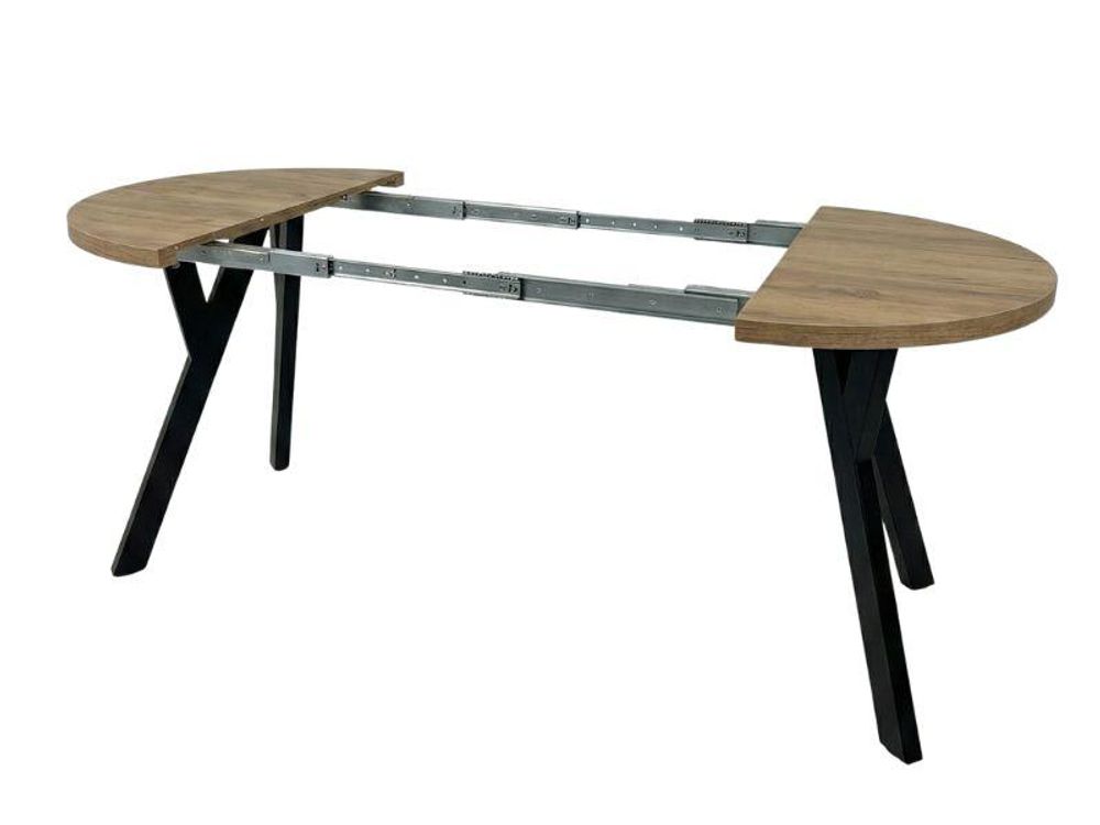 Runder Ausziehbarer Tisch für Esszimmer, PERO, Loft-Stil, Skandinavische, Durchmesser: 110 / 160 cm, Farbe: Eiche Craft Golden / Schwarz