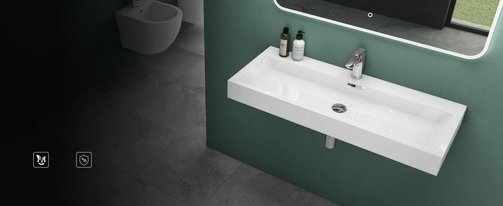 Mai & Mai Breite: 60cm Waschbecken Aufsatz-Waschschale Hänge-Becken Mineralguss in matt Anthrazit 1 Armaturenloch Bad Eckig Col06