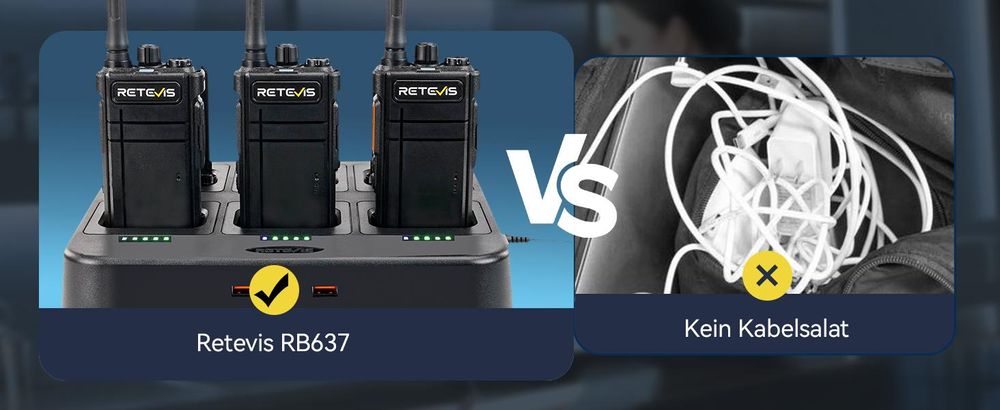 Retevis RB637 Funkgeräte, PMR446 Walkie Talkies, mit Kabellosem Bluetooth Headset, 2000 mAh, VOX, mit 6-Wege-Ladegerät, für Hotel, Restaurant