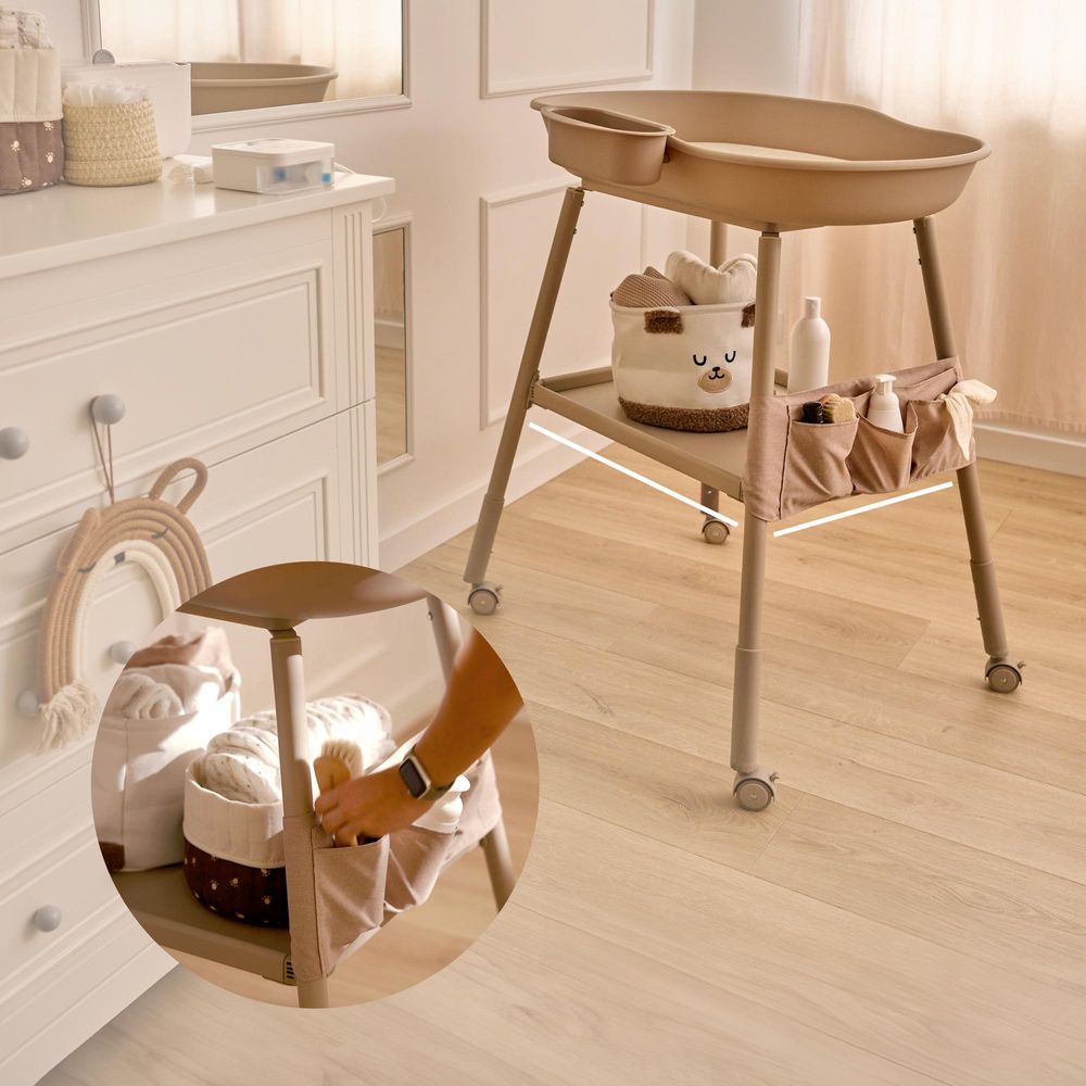 Lionelo Wickeltisch Rosie höhenverstellbar mit Rollen, Wickelstation für Babys mit Organizer, Windelablage & wasserfester Wickelauflage