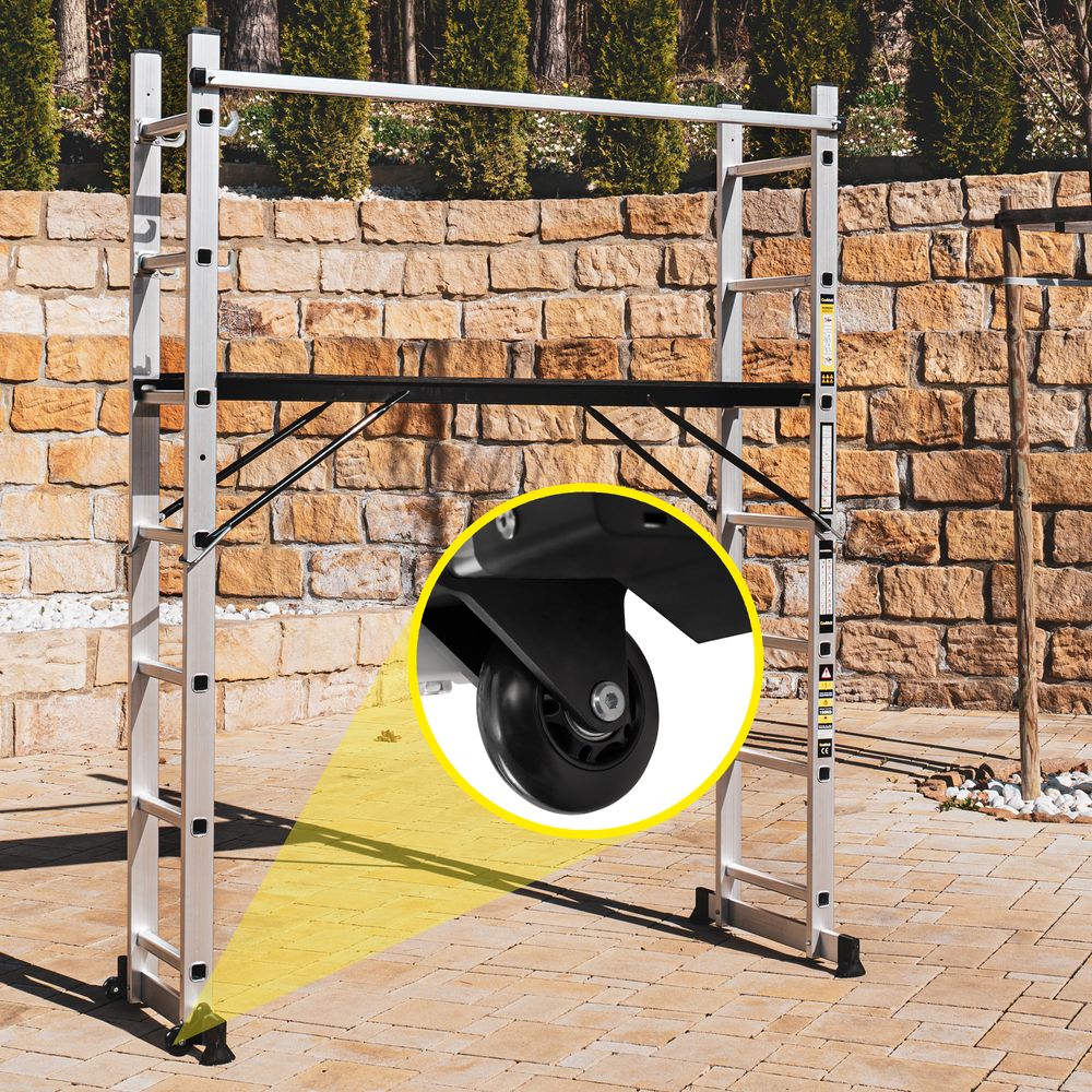 Craftfull Leitergerüst CF-103A | 4in1 Multigerüst aus Aluminium - Multifunktion - Anti-Rutsch-Rollen - Gerüst - Bis 150 Kg (1.68 Meter 6 Sprossen)