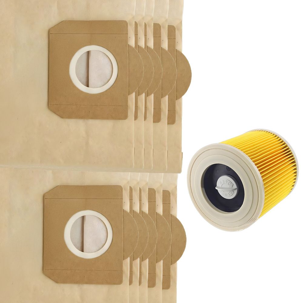 10 Staubsaugerbeutel mit Filter geeignet für Kärcher KFI 357 KFI357 KA 40 2.863-314.0 WD2 Plus WD3 WD3s Ersatz Retoo