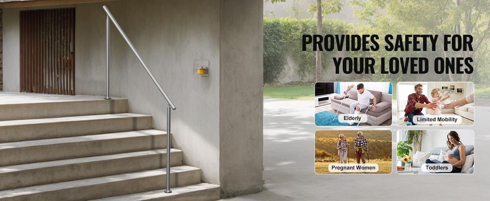 VEVOR 119,9 cm Handläufe für Außentreppen 2 Querstangen Treppe für Veranda Deck, Bodenstehend-c, Keine Querstange