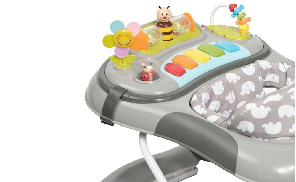 BRONEA® 4-in-1 Gehfrei Baby Lauflernwagen Schaukel Lauflernhilfe Babywalker mit Schaukelfunktion, Licht & Musik | Höhenverstellbar & Klappbar - Grau