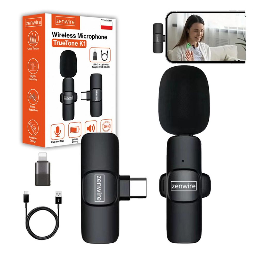 Mini-Mikrofon - Ansteckmikrofon - kabellos - Kondensator - Schwarz - USB-C - Bluetooth Mikrofon