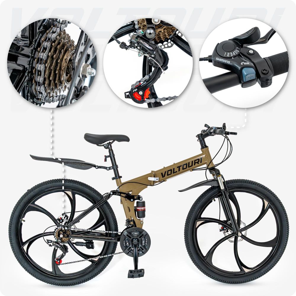 Voltouri mountain bike pieghevole 26" – 21 velocità Shimano, doppia sospensione, freni a disco
