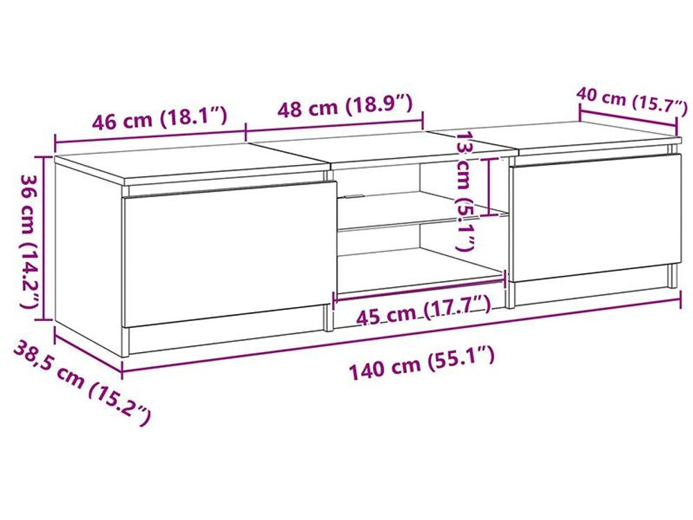 Mobile TV con luci LED grigio cemento 140x40x35,5 cm