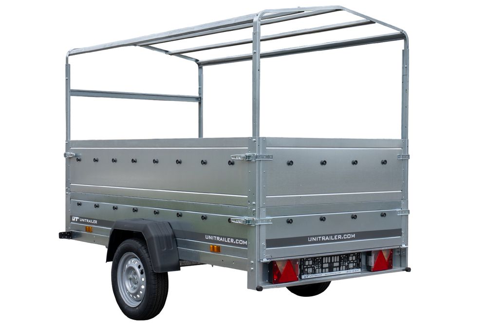 PKW-Anhänger 230x125 UNITRAILER GARDEN 230 KIPP mit Zusatzbordwändenund grauer Hochplane 80 cm