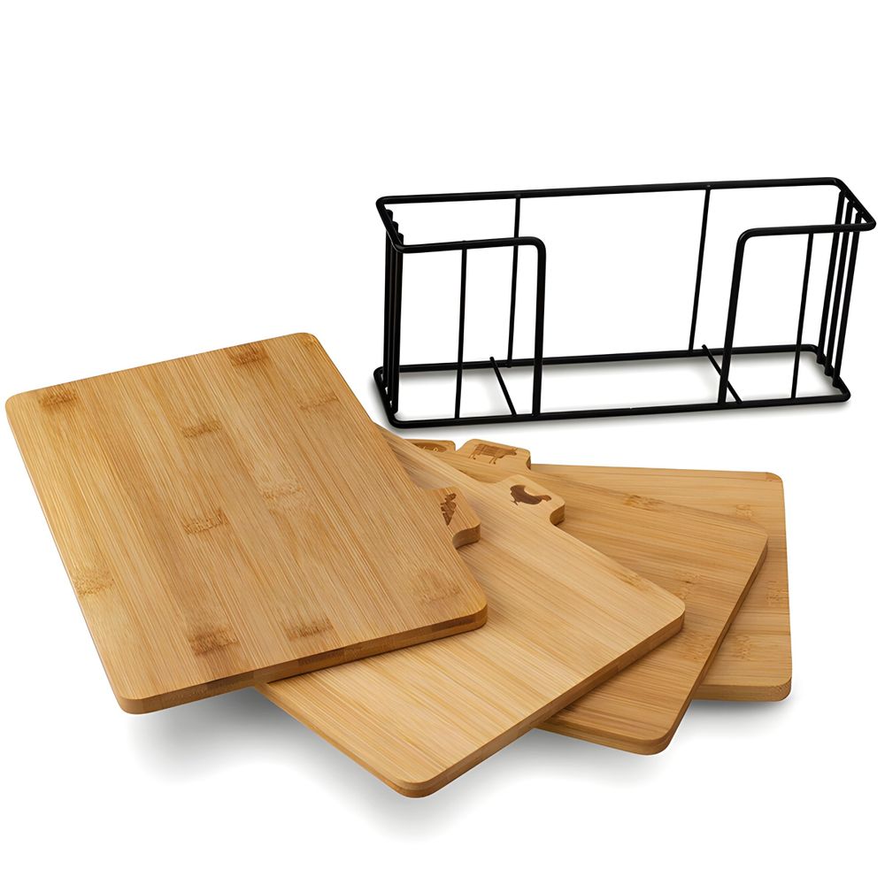 4er Schneidebrett-Set Bambus Schneidebrett Küchenschneidebrett Schneidebrettchen Lebensmittelecht Küchenbrett Kochen Holz Retoo