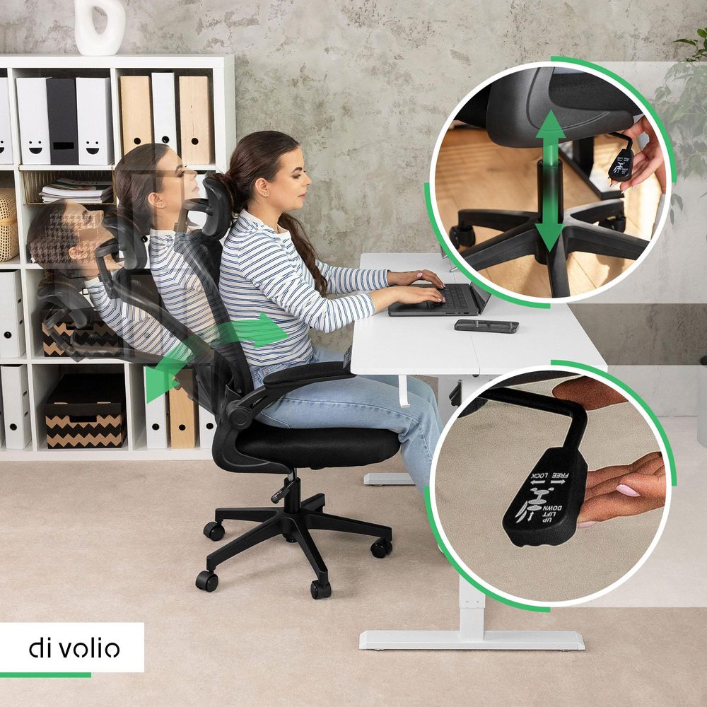 di volio kancelárska stolička  Praso, ergonomická kancelárska stolička s viacerými možnosťami nastavenia - výška, nastaviteľná hlavová a bedrová opierka, max. 150 kg