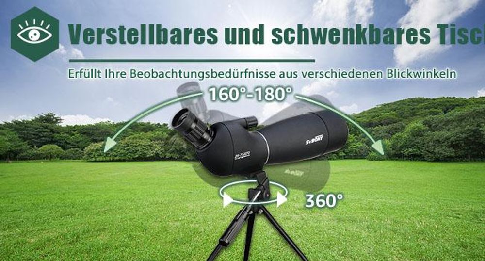 Svbony SV28 Spektiv Teleskop, 25-75x70mm, mit Stativ, BAK4 Prisma, FMC Objektiv, für Vogelbeobachtung Zielschießen Jagd, Monokulare Ferngläser Schwarz