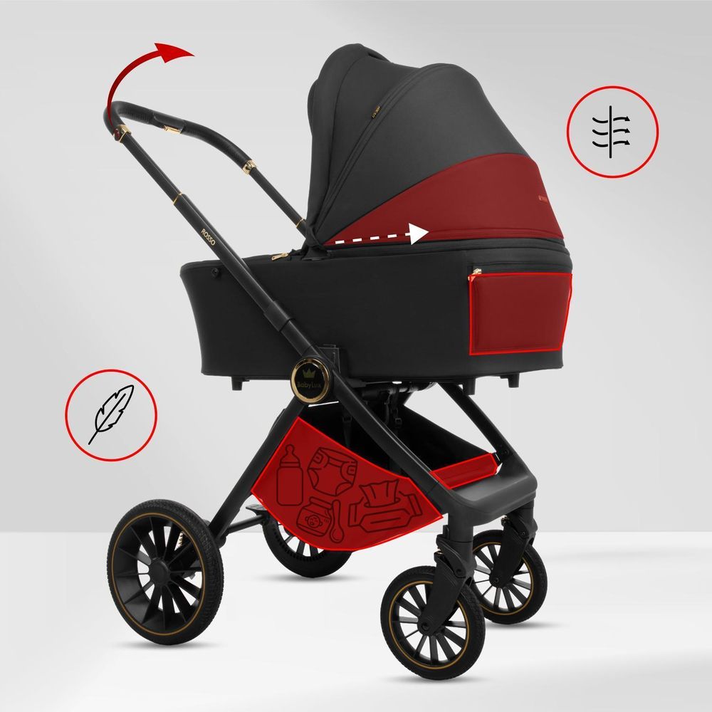 BabyLux® Kinderwagen 3in1 Set ROSSO, Beige Faltbar Leicht Kombikinderwagen Set incl. Babywanne, Buggy Sportsitz, Babyschale i-Size, Wickeltasche