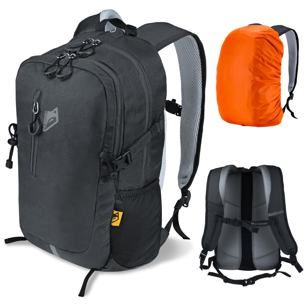 Wanderrucksack 25L Trekkingrucksack Herren & Damen, Titan-Core™ Nylon Outdoor Rucksack mit Regenschutz & Laptopfach, EVI SPORT Trailpack Schwarz