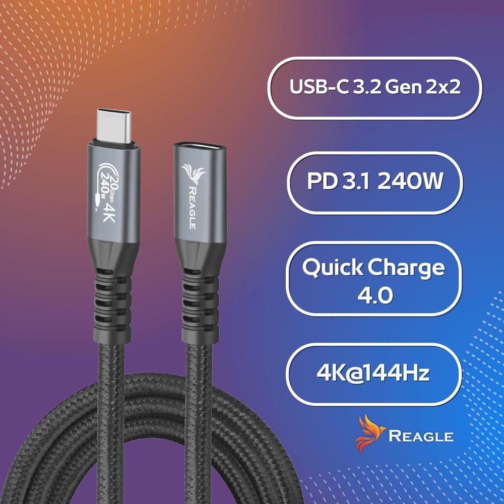 Usb C 1M 3.2 Kabel 240W 20Gbps 4K 144Hz Usb Adapter Thunderbolt