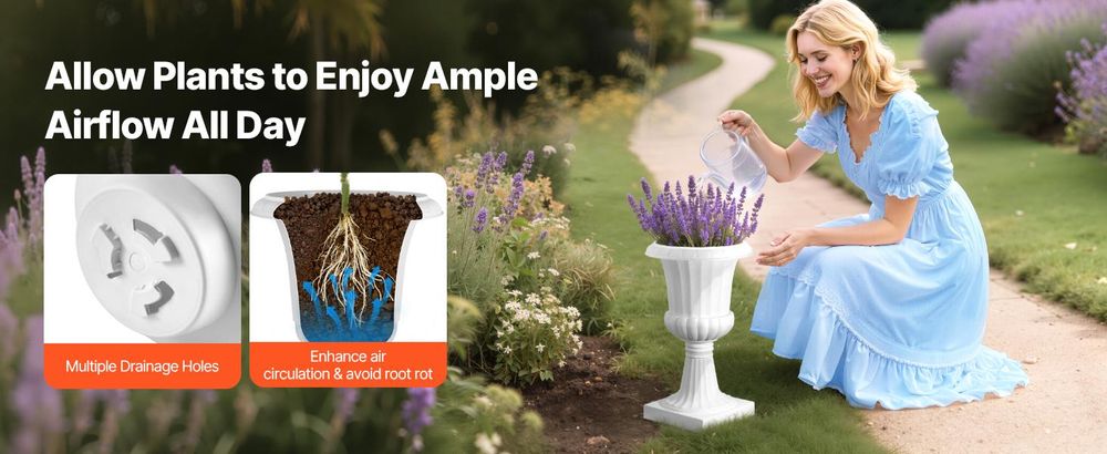 VEVOR Blumenspindel aus Kunststoff, 25x42 cm, 2er-Pack, Pflanzpokal. Pflanzkübel, Pflanzschale, weiße Blumentöpfe, für die Veranda, Hochzeit, Party, Zuhause, Bühne, Balkon, Terrassendekoration