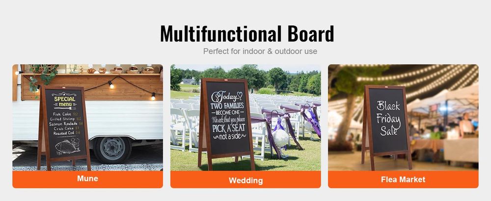 VEVOR A-Rahmen Kreidetafel, doppelseitige Gehweg-Schilder, freistehende vintage Holz-Kreidetafel mit Kreide und magnetischem Radiergummi, rustikales braunes Outdoor-Sandwich-Schild, 20"x40", Küche Zuhause Hochzeit