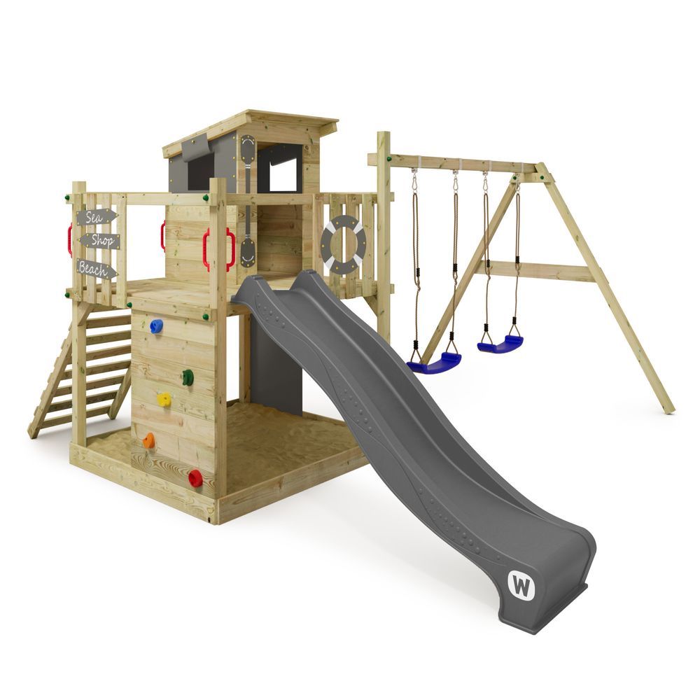 Spielturm Wickey Smart Camp mit Spielhaus und Schaukel in Anthrazit