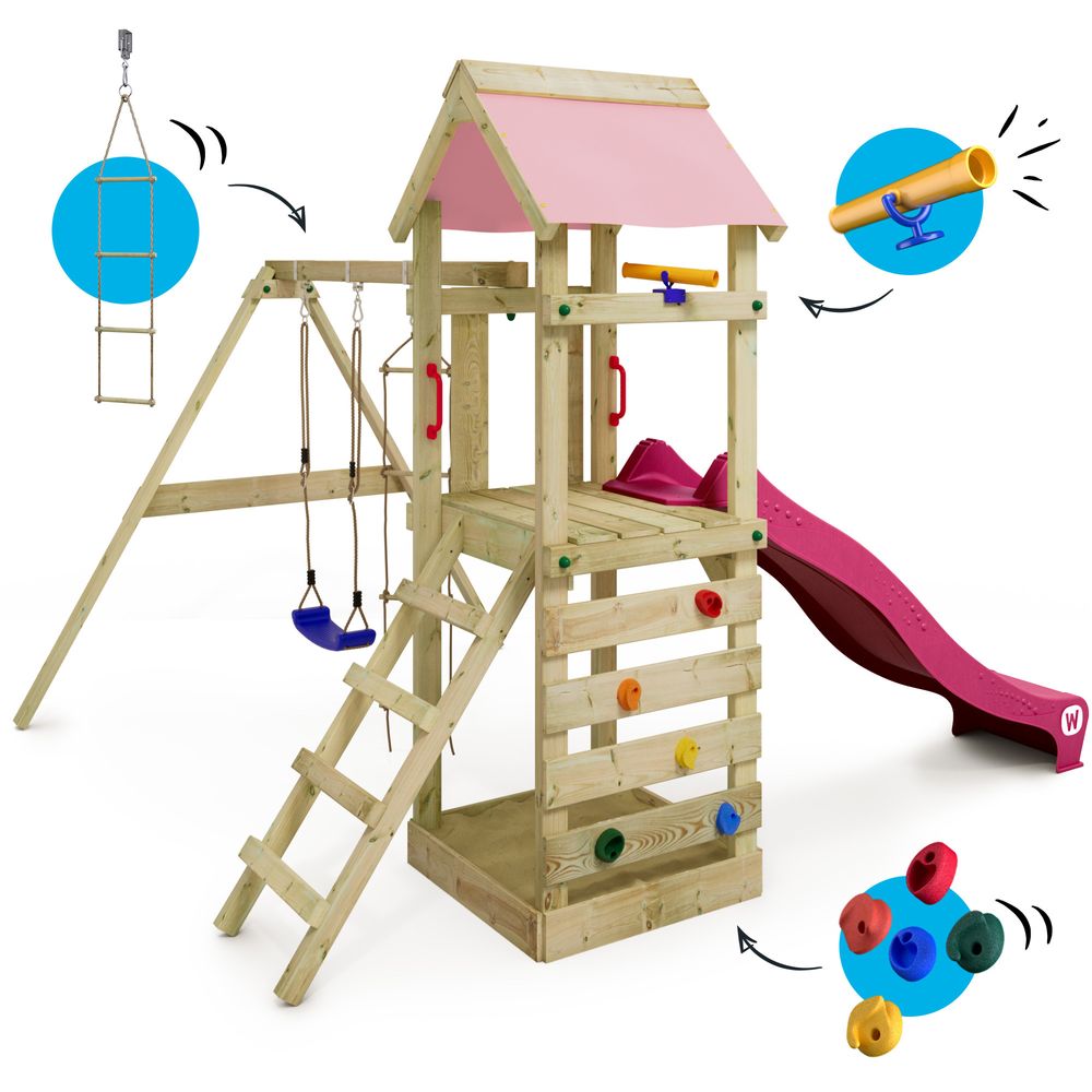 Spielturm Wickey FreeFlyer mit Schaukel und Rutsche in Hellrosa