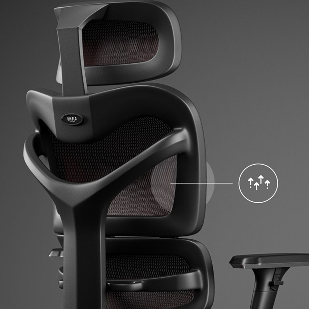 Diablo V-Commander Ergonomischer Bürostuhl Schreibtischstuhl Chefsessel 3D Armlehnen Verstellbare Kopfstütze & Sitzfläche Netzstof Farbe: Schwarz-Burgunderrot