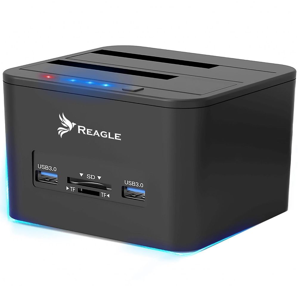 REAGLE SATA HDD SSD Docking Station 2.5 3.5 Zoll Offline Klonfunktion USB 3.2 Hub Kartenleser SD TF Adapter 5Gbps für Backup Datentransfer bis 16TB