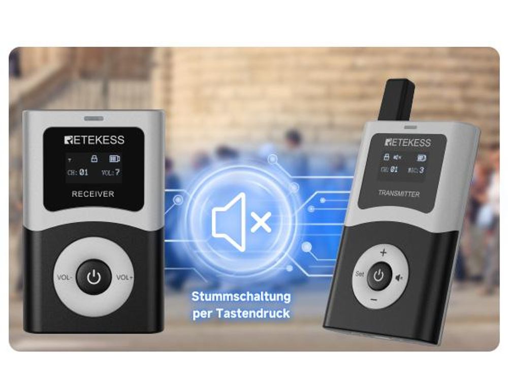 Retekess T130U Tour Guide System, Audio System mit 60-Slot-Ladekoffer, UHF, 200 m, 40 h Standby-Zeit, Mikrofon, walkie talkie