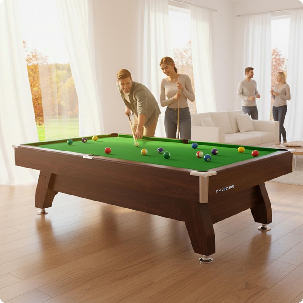 Billardtisch - THUNDER - BOLD-BROWN-7FT - 7 FT mit Ballrücklaufsystem, 18 mm MDF, inkl. Zubehör für Freizeit und Training