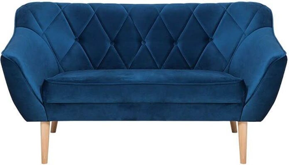 QLA Möbel 2-Sitzer Stoffsofa Skand in Blau: Skandinavische Couch mit hohen Holzbeinen, Sitzfläche und Rückenlehne gepolstert