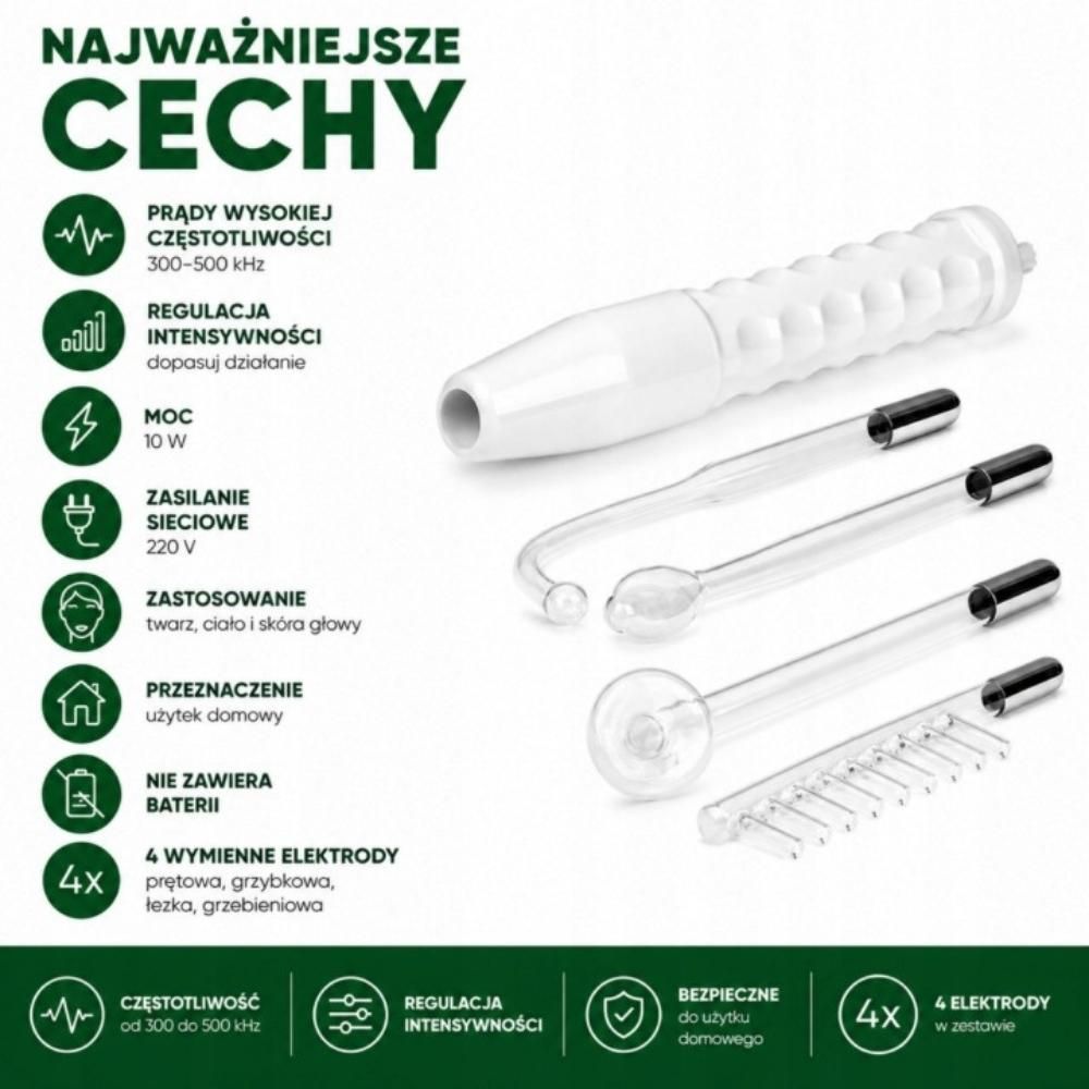 Urządzenie Darsonval wysokiej częstotliwości do pielęgnacji twarzy i skóry głowy, masażer kosmetyczny do skóry problematycznej z 4 elektrodami
