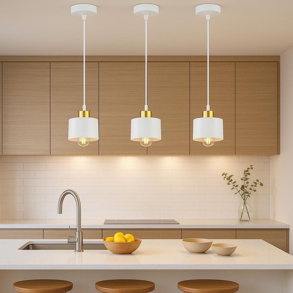 MasterLED Pendelleuchte Elza E27 Weiß-Gold – Moderne Hängelampe höhenverstellbar für Esszimmer, Küche & Wohnzimmer