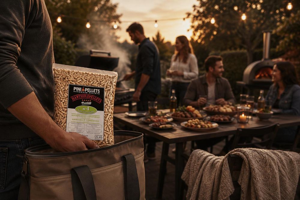 PINI Hartholz Pellets № 4 BBQ Pizza Oven Oregano 1,5 Kg Grillpellets zum Grillen Räuchern Smoken und für Pizzaofen