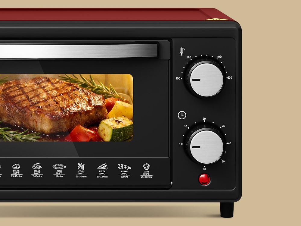 WOLTU Mini Backofen 10 Liter, kleiner Backofen, Pizza-Ofen, 100-230 °C, Timer 0-60 Min., Miniofen mit Backblech Grillrost Entnahmegriff, Rot