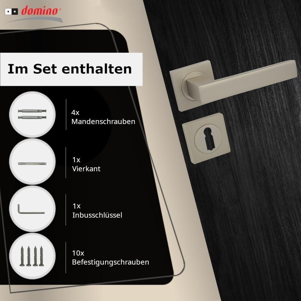 DOMINO Türgriff Drückergarnitur BB-Buntbart Set | mit quadratischen BB Rosetten | Türklinke für Zimmertür, Bürotür, Kellertür & Innentür | Türbeschläge aus Aluminium | Satin Nickel Velvet Türdrückergarnitur| QUBIK-QR M91