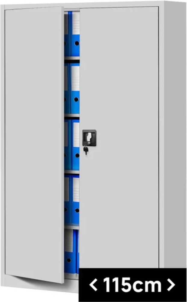 Büroschrank Aktenschrank XXL Metallschrank Flügeltüren Stahlblech Pulverbeschichtung 185 cm x 115 cm x 40 cm Farbe: Grau