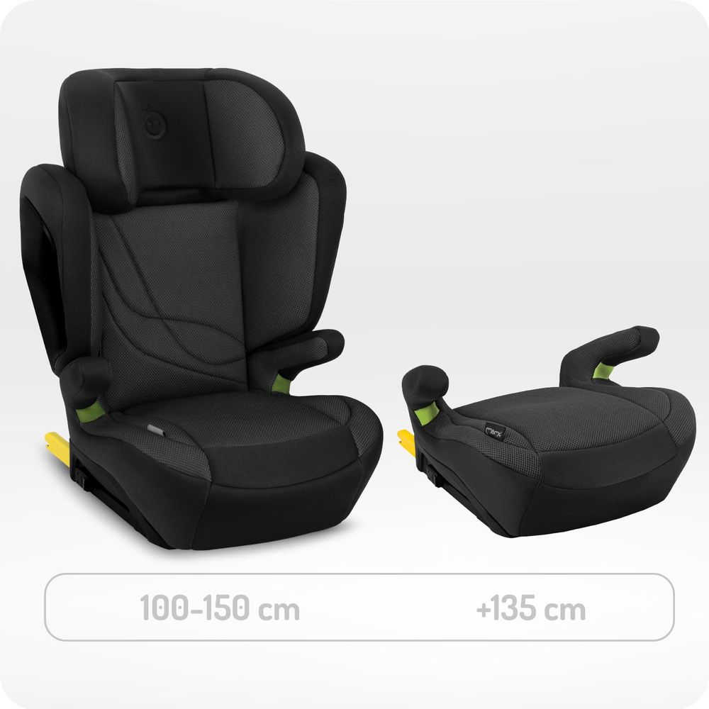 MoMi MEI – i-Size Kindersitz Gruppe 2/3 (100–150 cm, bis 36 kg) mit ISOFIX & 9-fach verstellbarer Rückenlehne – Schwarz
