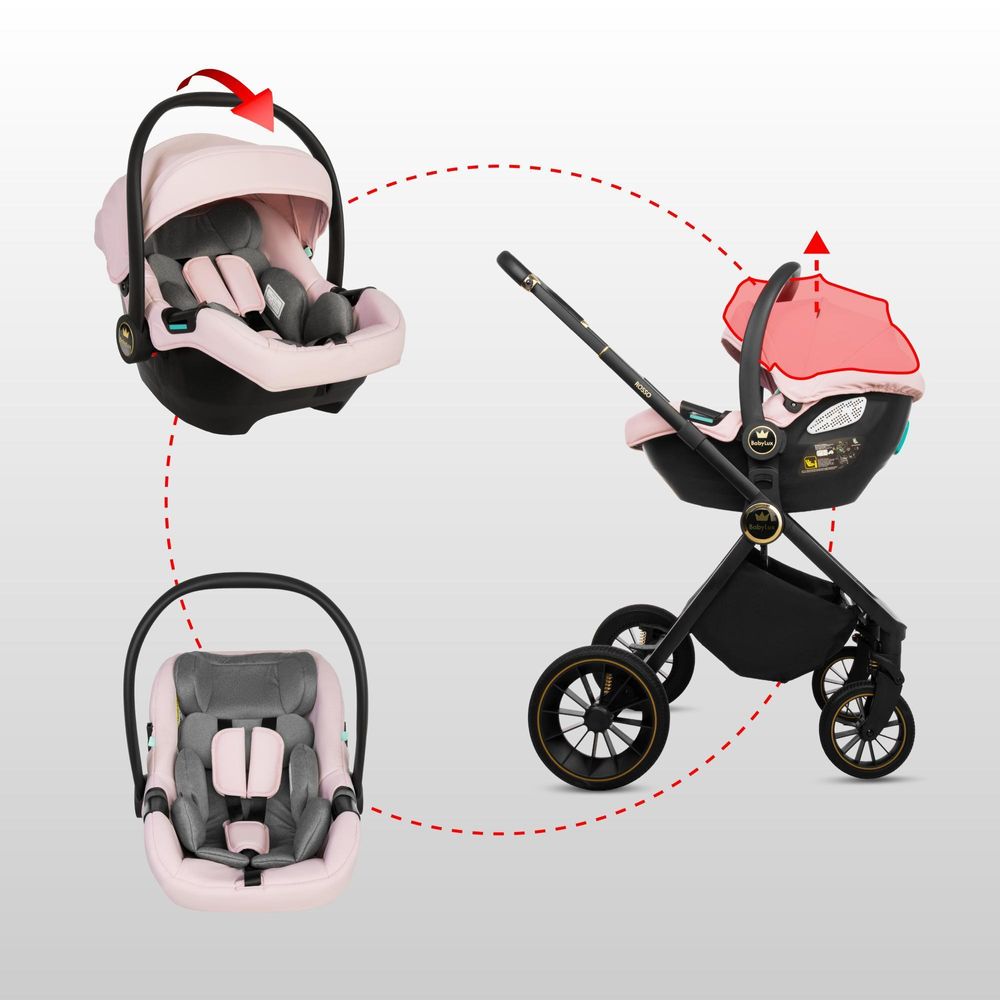 BabyLux® Passeggino Multifunzionale 3in1 ROSSO, Beige, Navicella, Passeggino, Seggiolino auto, Accessori, Leggero e Compatto, 0-22 kg, UV50+