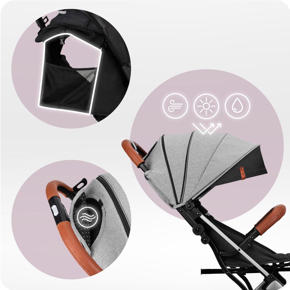 MoMi ESTELLE LIGHT Buggy Kinderwagen - Leicht, Stoßdämpfung 4 Räder, Koffer - Grau/Silber