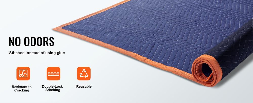 VEVOR Umzugsdecken, 203,2 x 182,9 cm, 15,9 kg/dz Gewicht, 12 Pakete, Professionelle Vlies- & recycelte Baumwollpackdecke, Robuste Umzugsunterlagen zum Schutz von Möbeln, Böden, Geräten, Blau/Orange, 35 lbs/dz