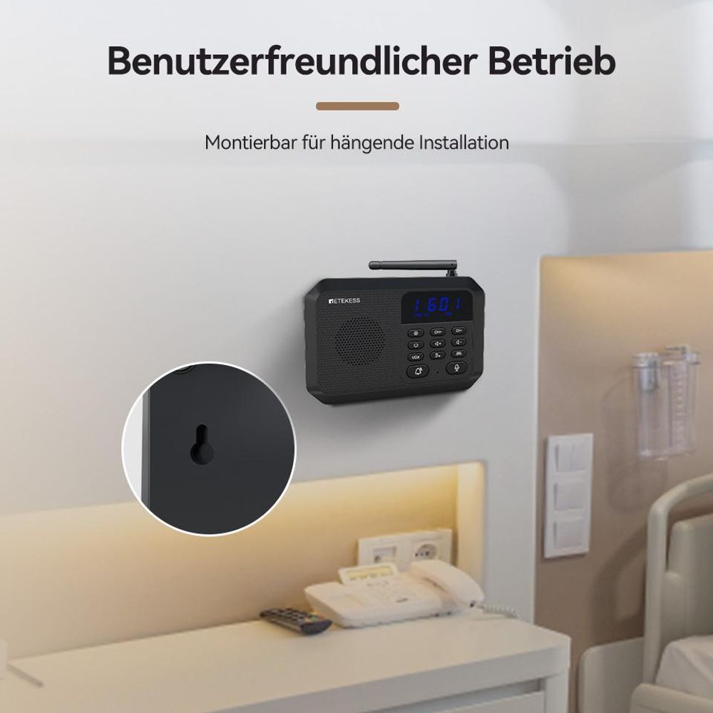 Retekess TH201 Gegensprechanlage, Drahtlose Gegensprechanlagen Für Zuhause, Reichweite 2 km, Bis Zu 99 Nebenstellen, 8-Stufige Lautstärkeregelung