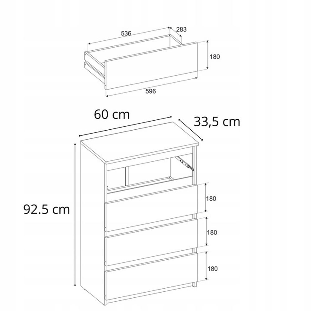 4-Schubladen-Kommode Maße der 4-Schubladen-Kommode