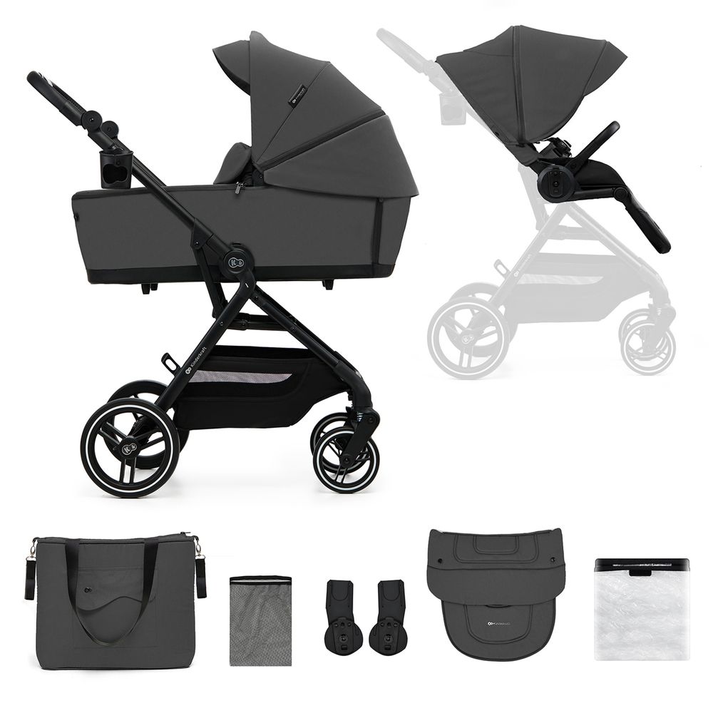 Kinderkraft YOXI 2-in-1 Kinderwagen bis 27 kg - Babywanne & Sportaufsatz - leicht - pannensichere Räder - TRAVEL SYSTEM - Grau