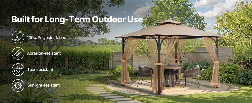 VEVOR Moskitonetz für Pavillons, passend für 304 x 304 x 213 cm große Pavillons, Insektenschutz, 4-teiliger Seitenwandvorhang für Pavillons