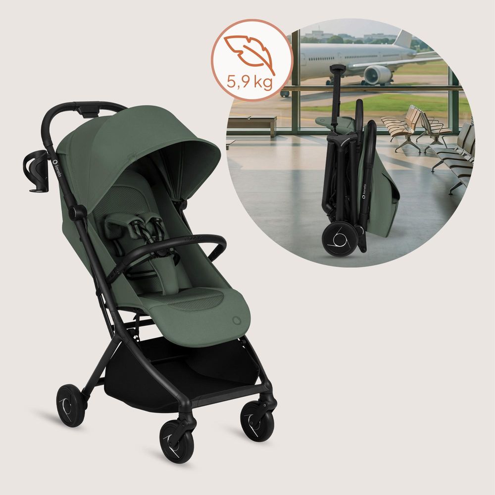 Lionelo Sia Buggy ultraleicht 5,9 kg, kompakt klappbar 18x51x49 cm, Einhand-Faltung, UPF50+, ER-Räder, Dri-Seat, Zubehör-Set - Grün