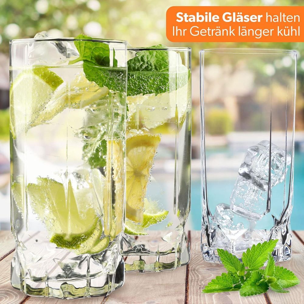 KADAX Trinkgläser, 6er Set, Wassergläser, Saftgläser aus Glas, Gläser für Wasser, Drink, Saft, Party, Garten, Universalgläser, Cocktailgläser, Getränkegläser, modernes Design (325ml, Hoch)