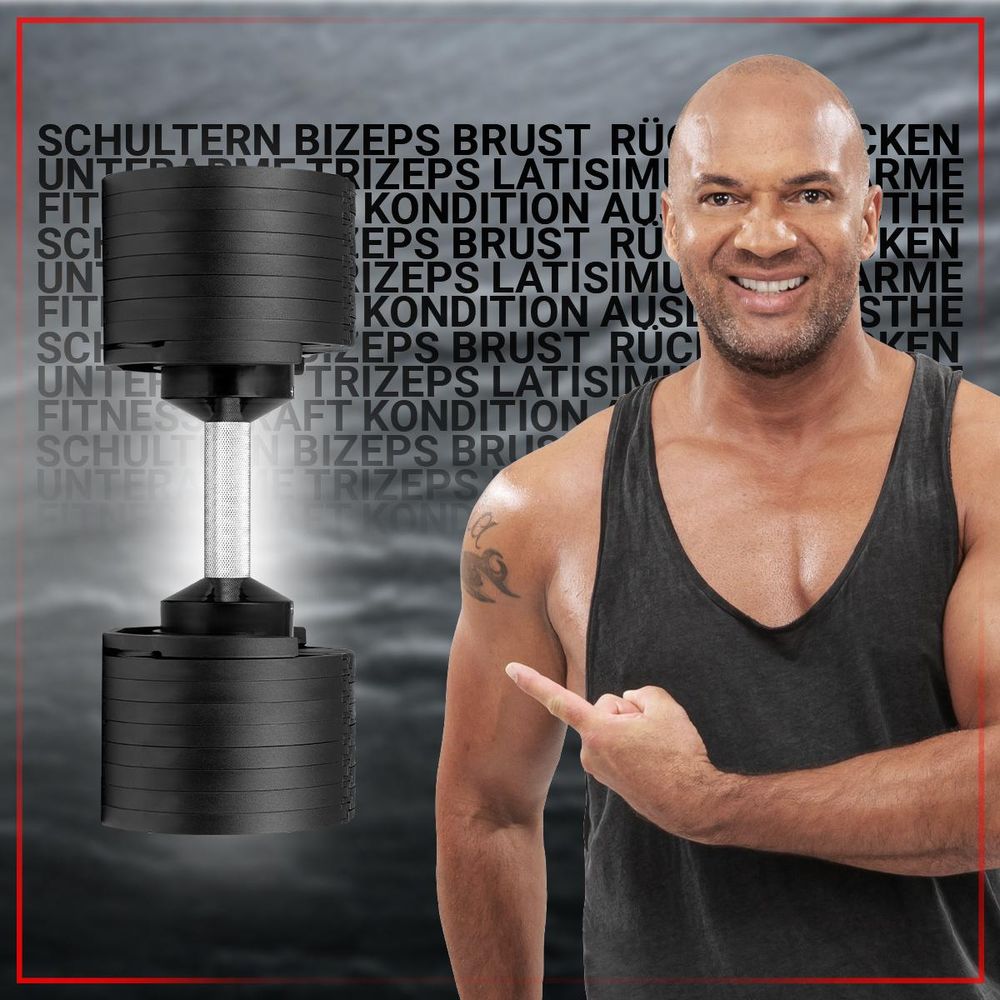Miweba Sports verstellbare Kurzhantel VH200 | 2 - 28 Kilo variable Gewichte - mit Halterung - Krafttraining - Hantel Training - 14 Stufen einstellbar